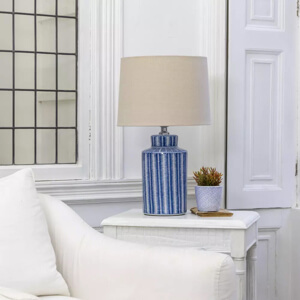 Grand Illusions Lamp Serrato Cerulean with Taupe Shade